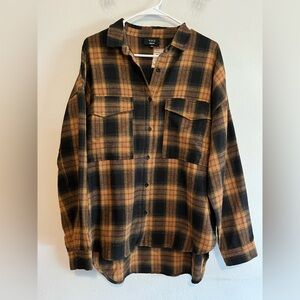 Vici NWOT Black/Yellow Plaid Button Up Tunic Blouse Medium